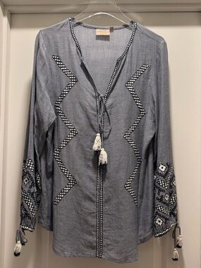 Women’s Boho Embroidered  Tunic Top with Tassels by Runglee, L